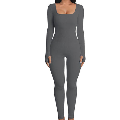 Women's Jumpsuits Thread Square Collar Hip-lifting Jumpsuit