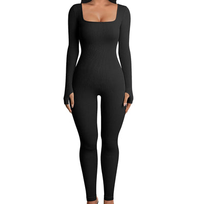 Women's Jumpsuits Thread Square Collar Hip-lifting Jumpsuit