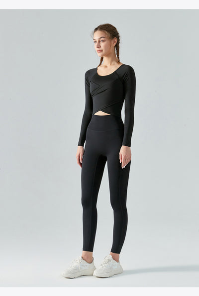 Yoga Clothes Long Sleeve Cross Pleated Workout Clothes Women's Tops