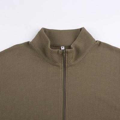 Women's Army Green Cropped Waffle Sweatshirt