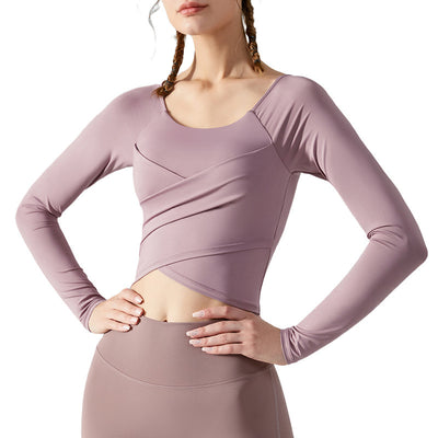 Yoga Clothes Long Sleeve Cross Pleated Workout Clothes Women's Tops