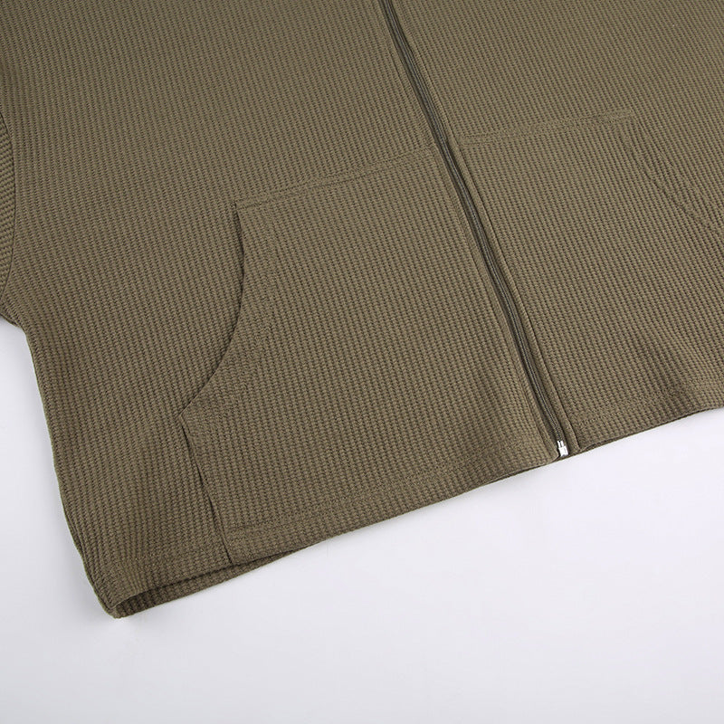 Women's Army Green Cropped Waffle Sweatshirt