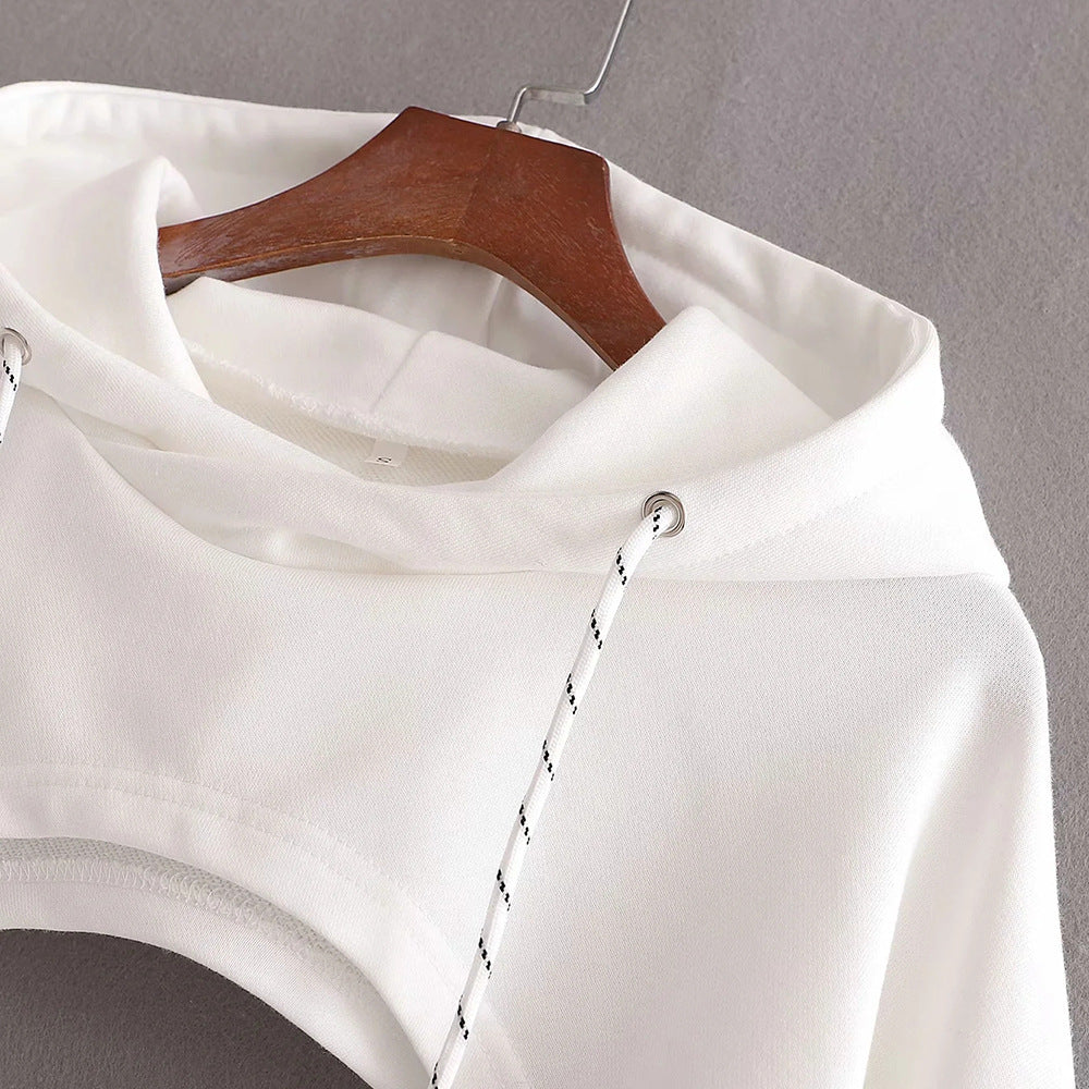 Loose Cropped Hooded Long Sleeve Sweatshirt