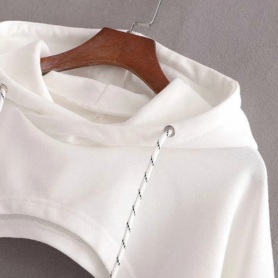 Loose Cropped Hooded Long Sleeve Sweatshirt