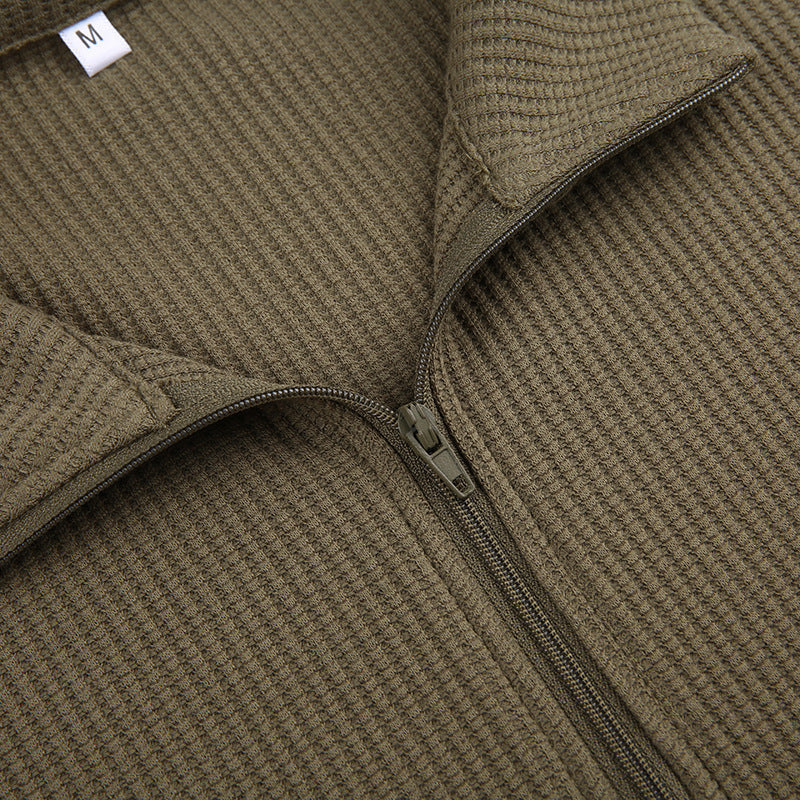 Women's Army Green Cropped Waffle Sweatshirt