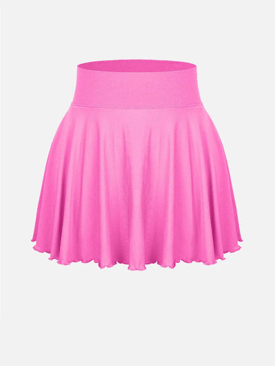 Mid-Waist A Line Skirt Flared Ruffle Hem Built in Shorts with Pockets