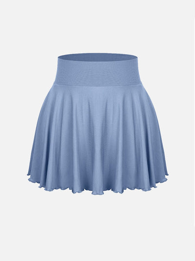 Mid-Waist A Line Skirt Flared Ruffle Hem Built in Shorts with Pockets
