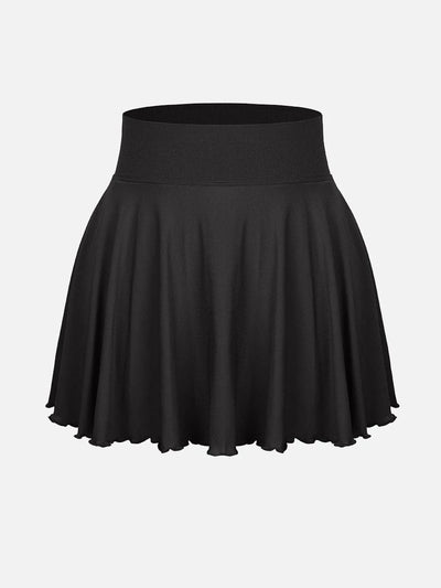 Mid-Waist A Line Skirt Flared Ruffle Hem Built in Shorts with Pockets