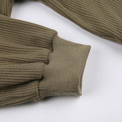 Women's Army Green Cropped Waffle Sweatshirt