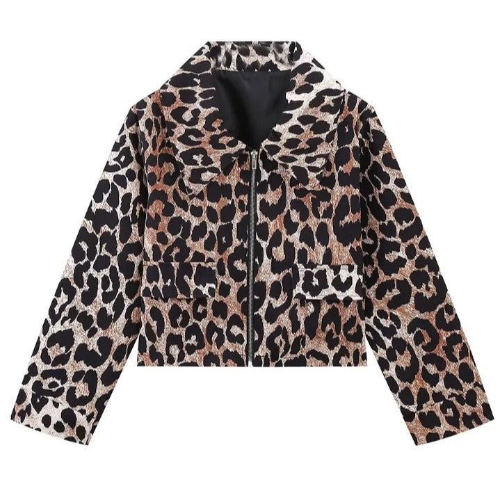 Women's Long Sleeved Leopard Print Jacket Jacket